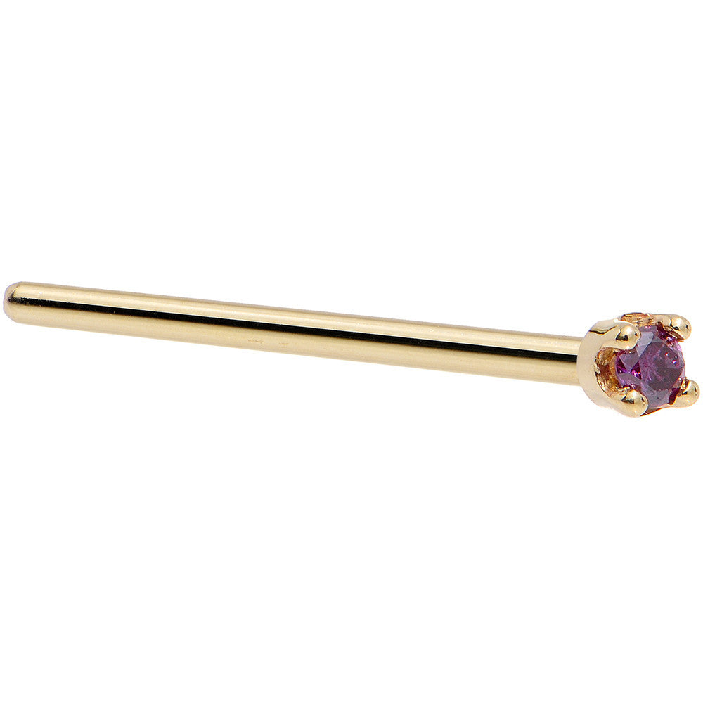 BodyCandy Solid 14K Yellow Gold 1.5mm Genuine Purple Diamond Nose Ring — side view