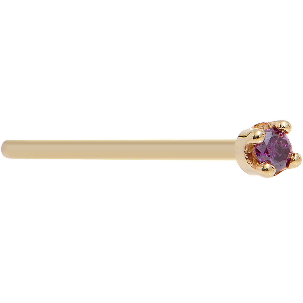 BodyCandy Solid 14K Yellow Gold 1.5mm Genuine Purple Diamond Nose Ring — in-use photo