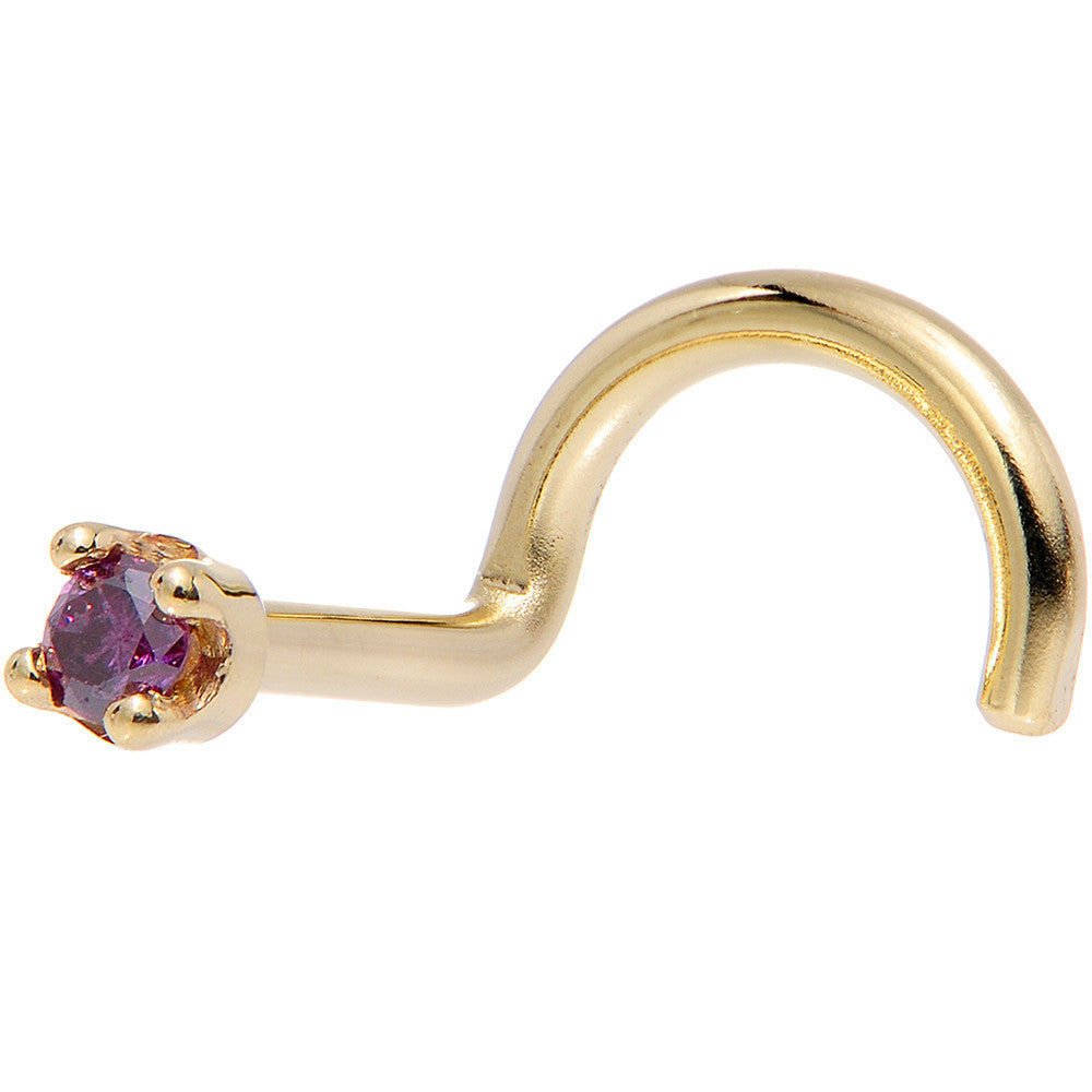 BodyCandy Solid 14K Yellow Gold 1.5mm Genuine Purple Diamond Nose Ring — detail close-up