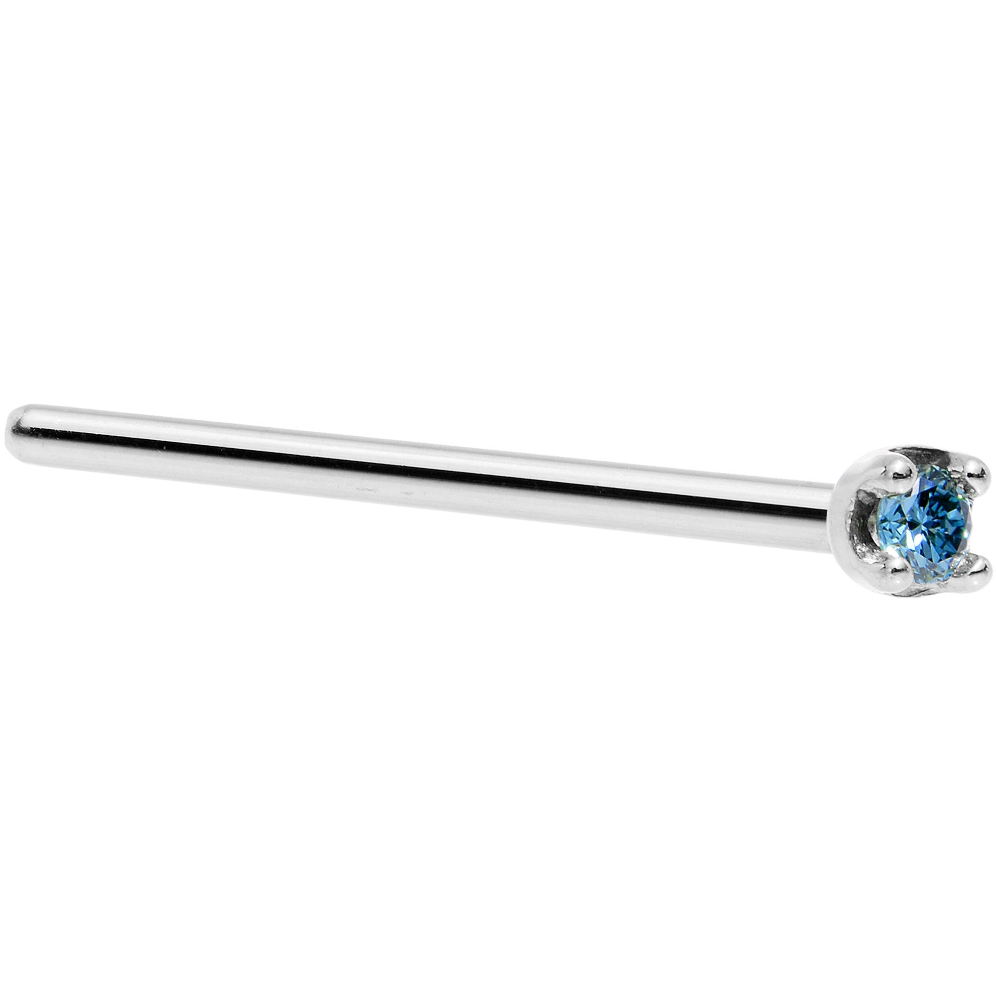 BodyCandy 14k White Gold 2mm Lab Grown Blue Diamond Nose Ring — side view