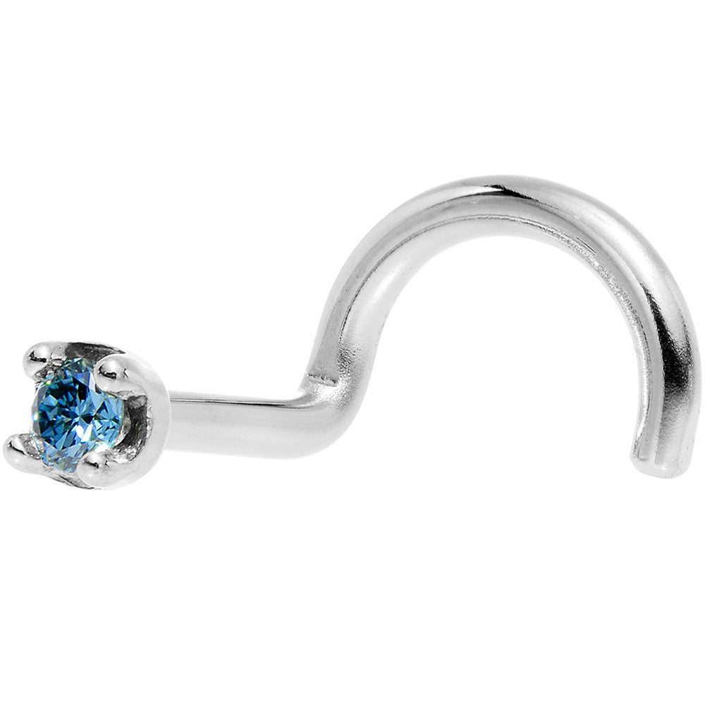 BodyCandy 14k White Gold 2mm Lab Grown Blue Diamond Nose Ring — detail close-up