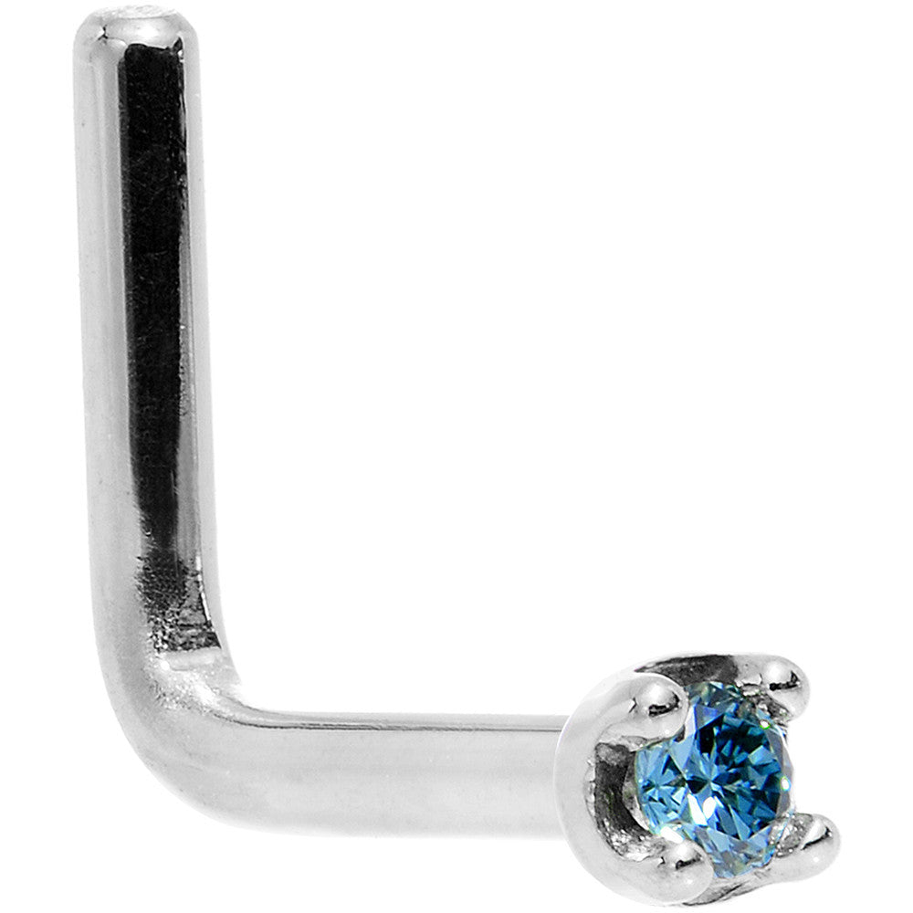 BodyCandy 14k White Gold 2mm Lab Grown Blue Diamond Nose Ring — back view