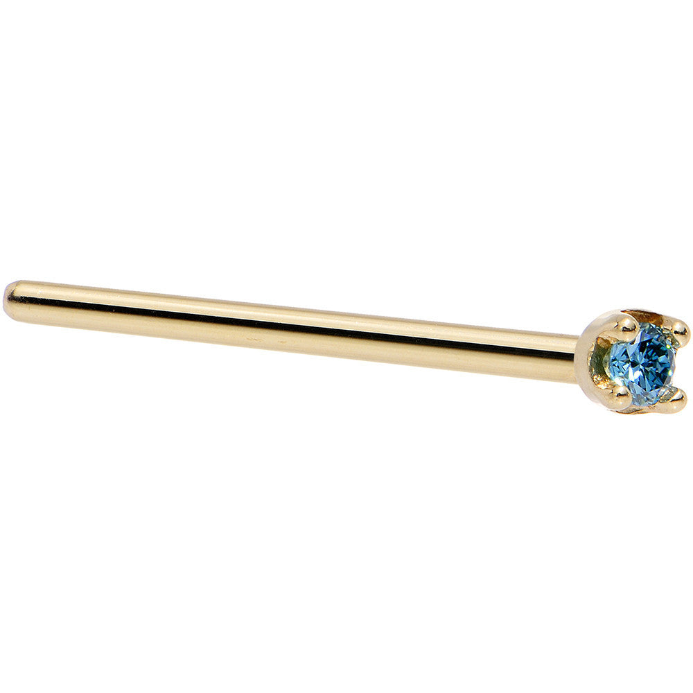 BodyCandy Solid 14K Yellow Gold 1.5mm Genuine Blue Diamond Nose Ring — side view