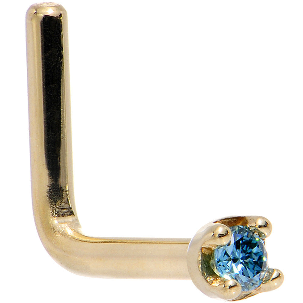 BodyCandy 14k Yellow Gold 2mm Lab Grown Blue Diamond Nose Ring — back view