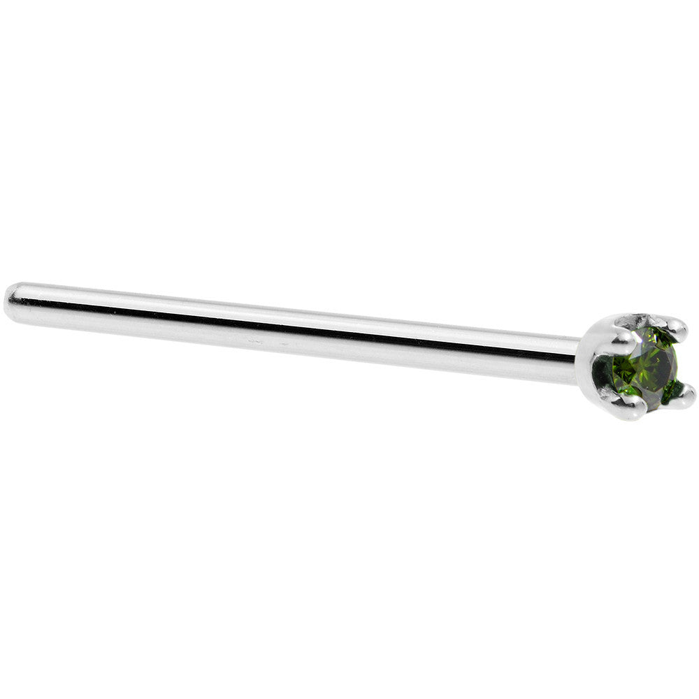 BodyCandy Solid 14K White Gold 1.5mm Genuine Green Diamond Nose Ring — side view