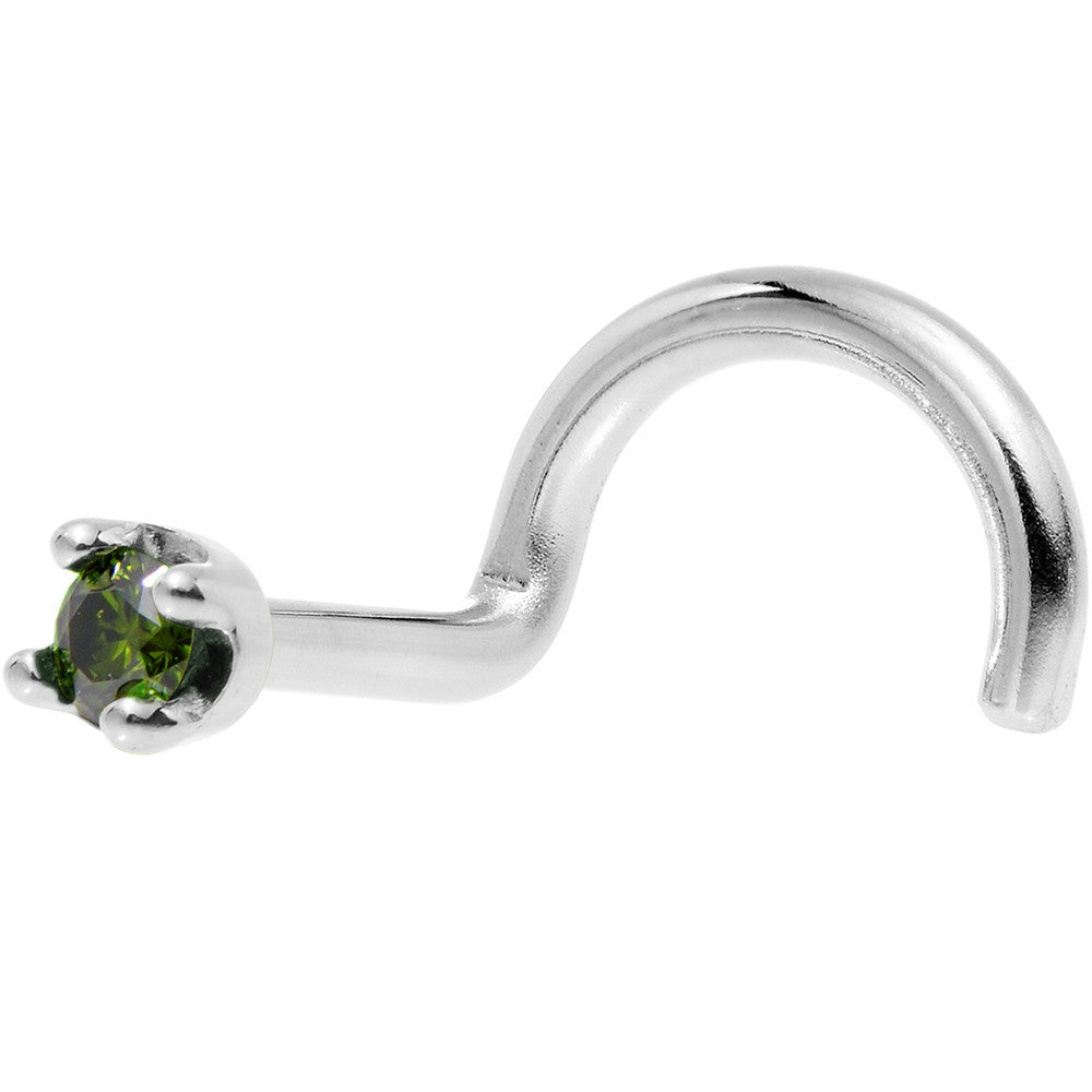 BodyCandy 14k White Gold 2mm Lab Grown Green Diamond Nose Ring — detail close-up