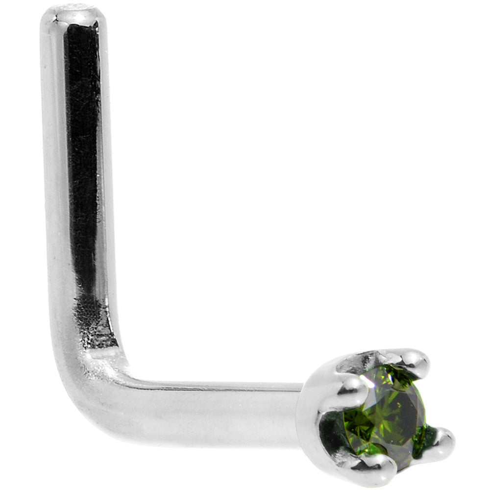BodyCandy Solid 14K White Gold 1.5mm Genuine Green Diamond Nose Ring — back view