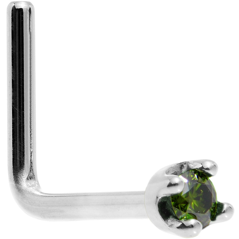 BodyCandy Solid 14K White Gold 1.5mm Genuine Green Diamond Nose Ring — color detail