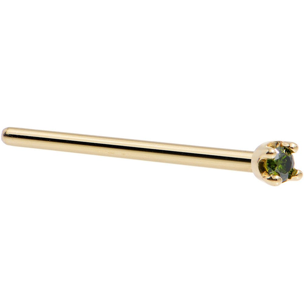 BodyCandy Solid 14K Yellow Gold 1.5mm Genuine Green Diamond Nose Ring — side view