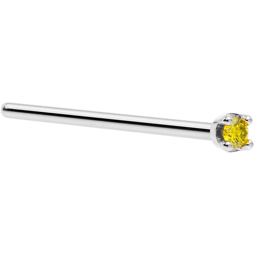 BodyCandy Solid 18K White Gold 1.5mm Genuine Yellow Diamond Nose Ring — detail close-up