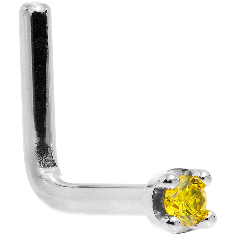 BodyCandy 14k White Gold 2mm Lab Grown Yellow Diamond Nose Ring — back view