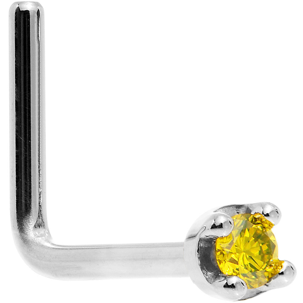 BodyCandy 14k White Gold 2mm Lab Grown Yellow Diamond Nose Ring — color detail