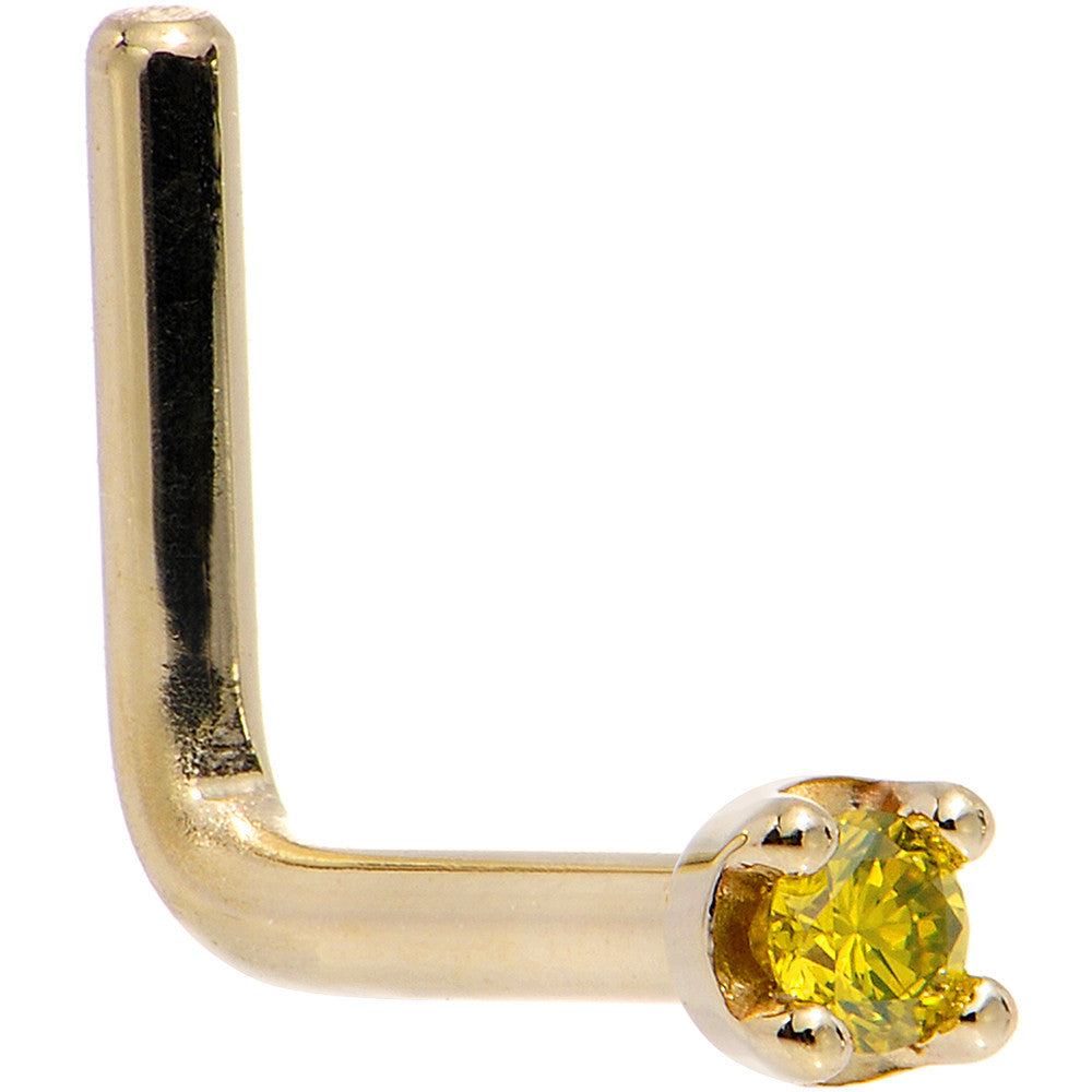 BodyCandy Solid 18K Yellow Gold 1.5mm Genuine Yellow Diamond Nose Ring — side view