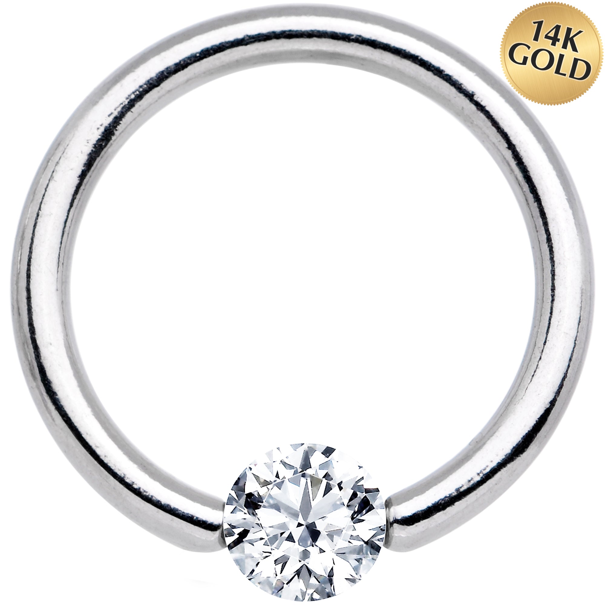BodyCandy 14G 7/16 Solid 14k White Gold 4mm Clear Cubic Zirconia Tension Captive Ring — main product shot