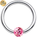 BodyCandy 14G 1/2 Solid 14k White Gold 4mm Pink Cubic Zirconia Tension Captive Ring — main product shot