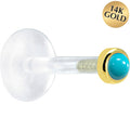 BodyCandy 16G 1/4 Solid 14K Yellow Gold 2mm Genuine Turquoise Bioplast Tragus Earring Stud — main product shot
