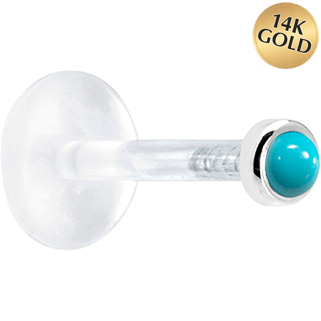 BodyCandy 16G 1/4 Solid 14K White Gold 2mm Genuine Turquoise Bioplast Tragus Earring Stud — main product shot