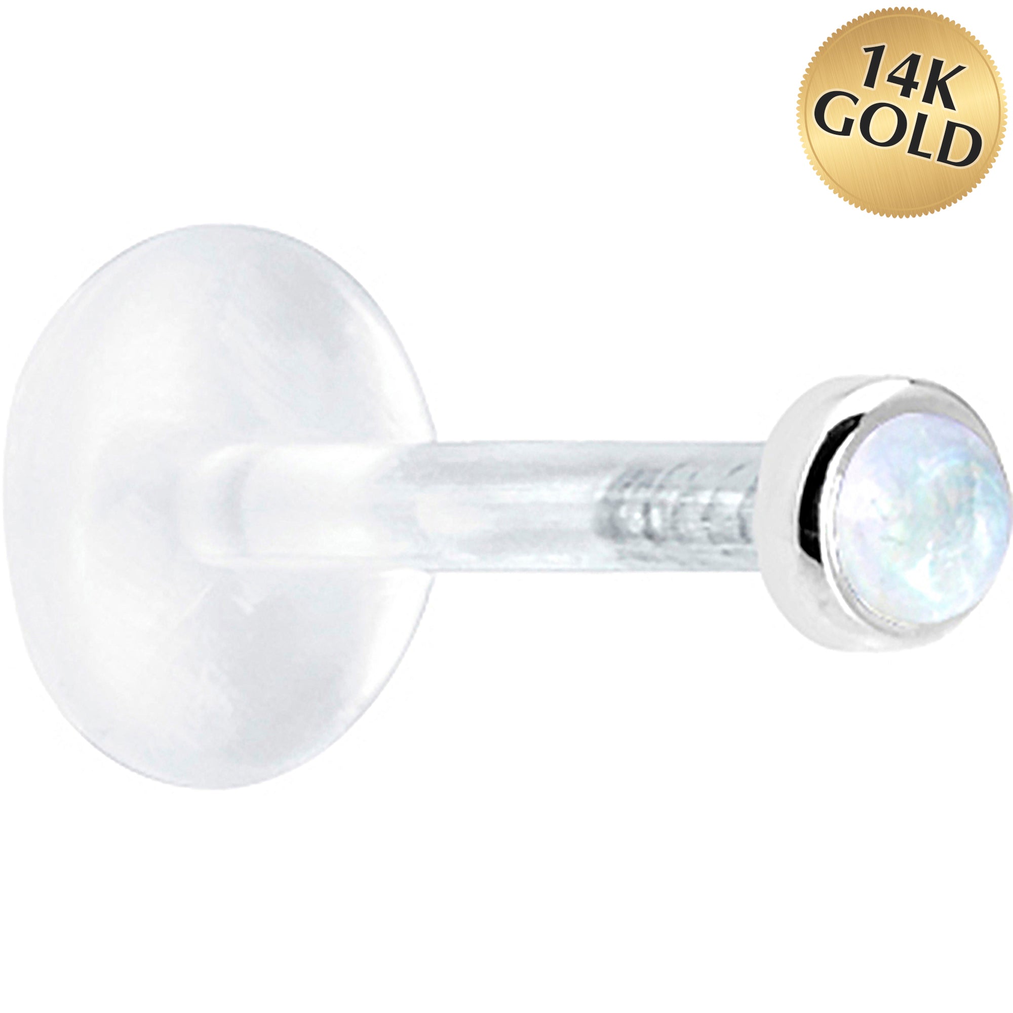 BodyCandy 16G 1/4 Solid 14K White Gold 2mm Genuine Rainbow Moonstone Bioplast Tragus Earring Stud — main product shot