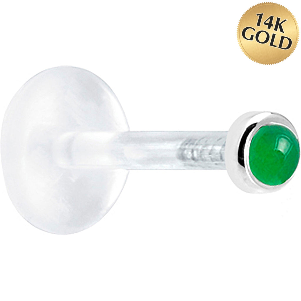 BodyCandy 16G 1/4 Solid 14K White Gold 2mm Genuine Jade Bioplast Tragus Earring Stud — main product shot