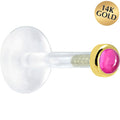 BodyCandy 16G 1/4 Solid 14K Yellow Gold 2mm Genuine Pink Tourmaline Bioplast Tragus Earring Stud — main product shot