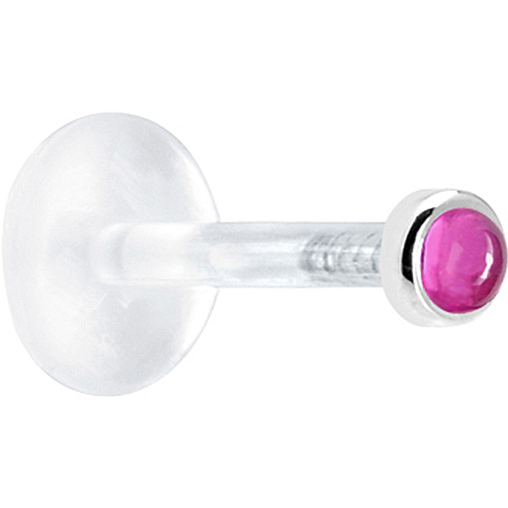 BodyCandy 16G 1/4 Solid 14K White Gold 2mm Genuine Pink Tourmaline Bioplast Tragus Earring Stud — detail close-up
