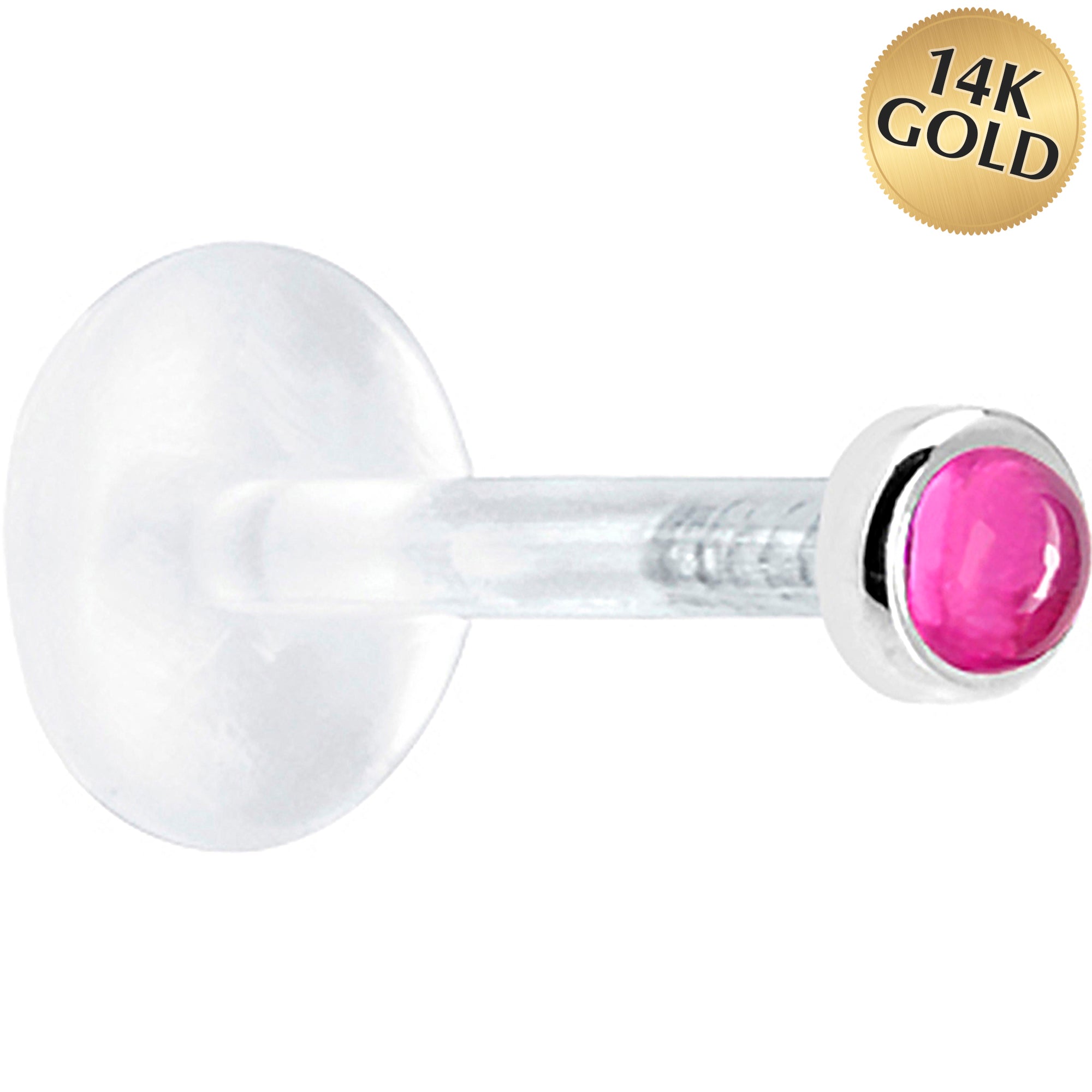 BodyCandy 16G 1/4 Solid 14K White Gold 2mm Genuine Pink Tourmaline Bioplast Tragus Earring Stud — main product shot
