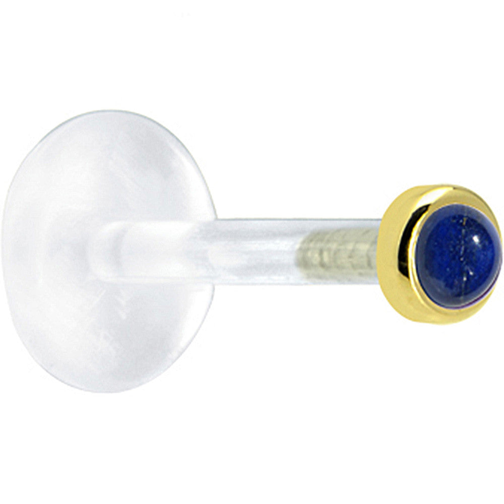 BodyCandy 16G 1/4 Solid 14K Yellow Gold 2mm Genuine Blue Lapis Lazuli Bioplast Tragus Earring Stud — detail close-up