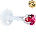 BodyCandy 16G 1/4 Solid 14K White Gold 3mm Red Cubic Zirconia Bioplast Tragus Earring Stud — main product shot