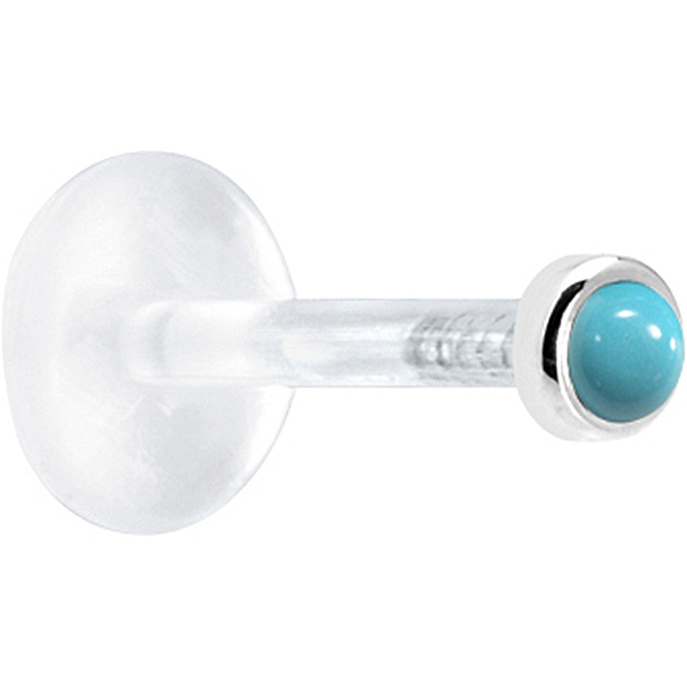 BodyCandy 16G 1/4 Solid 14K White Gold 2mm Genuine Turquoise Bioplast Cartilage Earring Stud — detail close-up