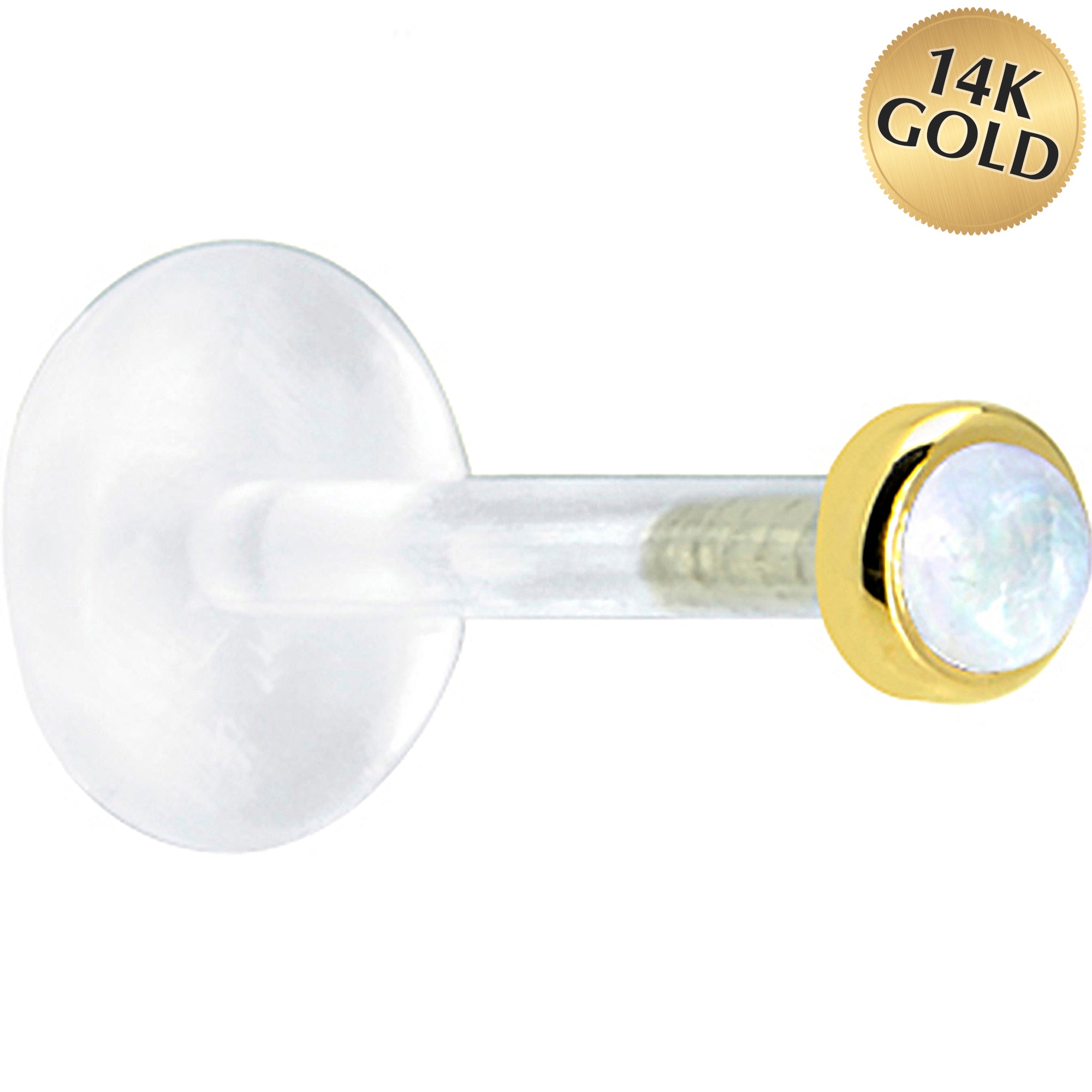 BodyCandy 16G 1/4 Solid 14K Yellow Gold 2mm Genuine Rainbow Moonstone Bioplast Cartilage Earring Stud — main product shot