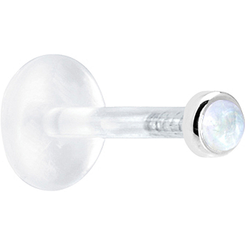 BodyCandy 16G 1/4 Solid 14K White Gold 2mm Genuine Rainbow Moonstone Bioplast Cartilage Earring Stud — detail close-up