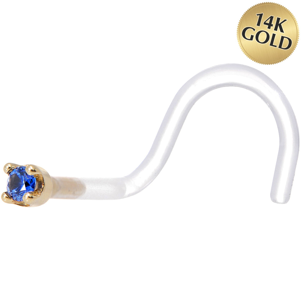 BodyCandy 18G 1/4 Yellow Gold 1.5mm Genuine Blue Sapphire Bioplast Nose Ring — main product shot