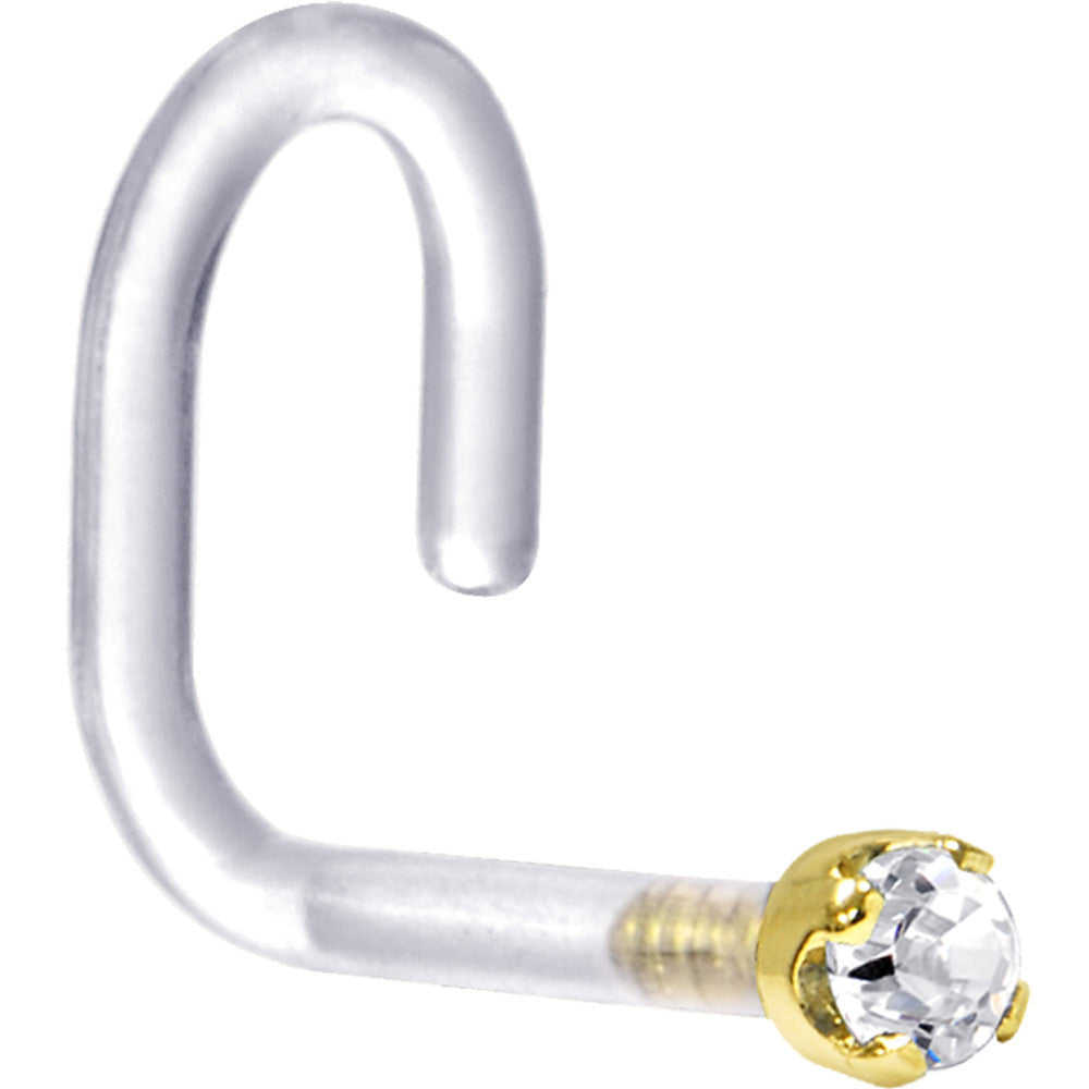 BodyCandy 18G 1/4 Yellow Gold 1.5mm Genuine Diamond Bioplast Nose Ring — detail close-up