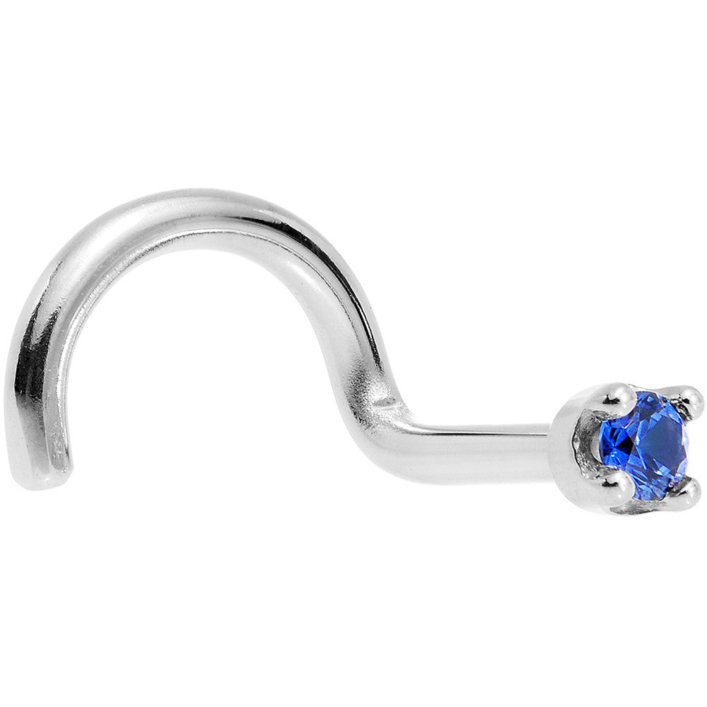 BodyCandy Solid 18K White Gold 1.5mm Genuine Blue Sapphire Nose Ring — detail close-up
