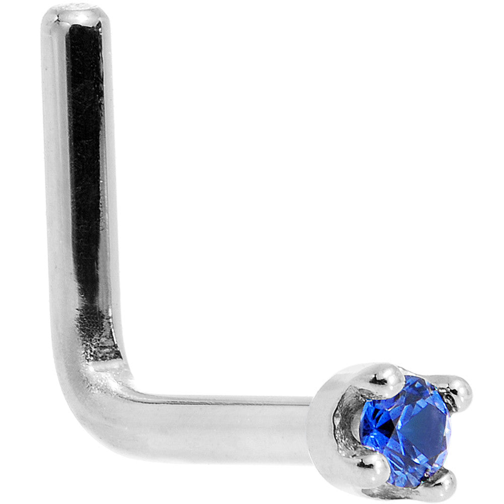 BodyCandy Solid 14K White Gold 1.5mm Genuine Blue Sapphire Nose Stud Ring — side view