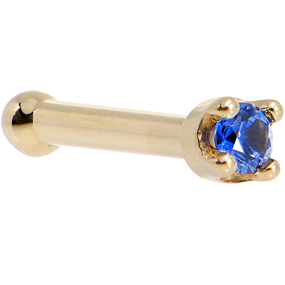 BodyCandy Solid 18K Yellow Gold 1.5mm Genuine Blue Sapphire Nose Ring — back view