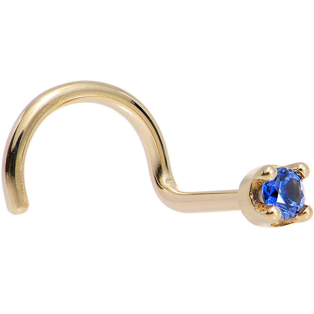 BodyCandy Solid 18K Yellow Gold 1.5mm Genuine Blue Sapphire Nose Ring — in-use photo