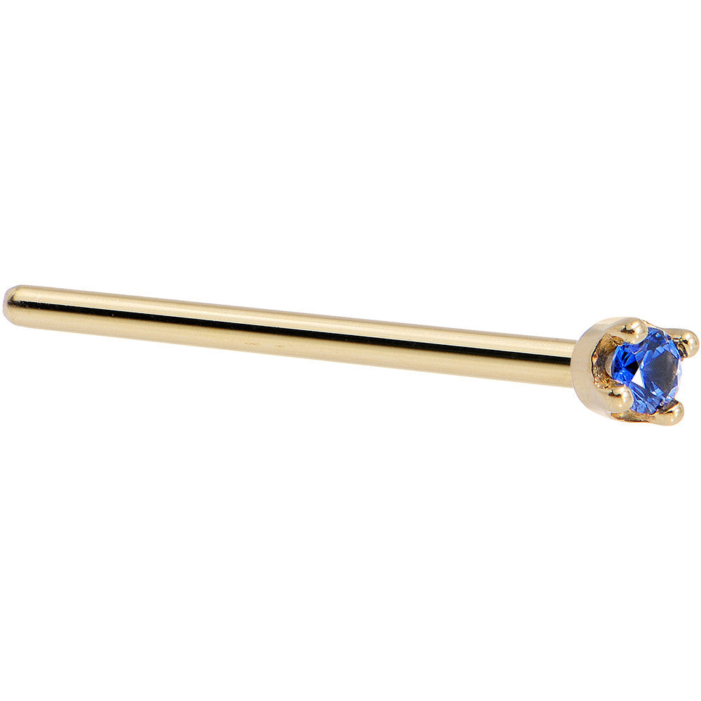 BodyCandy Solid 14K Yellow Gold 1.5mm Genuine Blue Sapphire Nose Stud Ring — back view