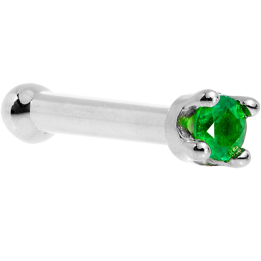 BodyCandy Solid 18K White Gold 1.5mm Genuine Emerald Nose Ring — side view