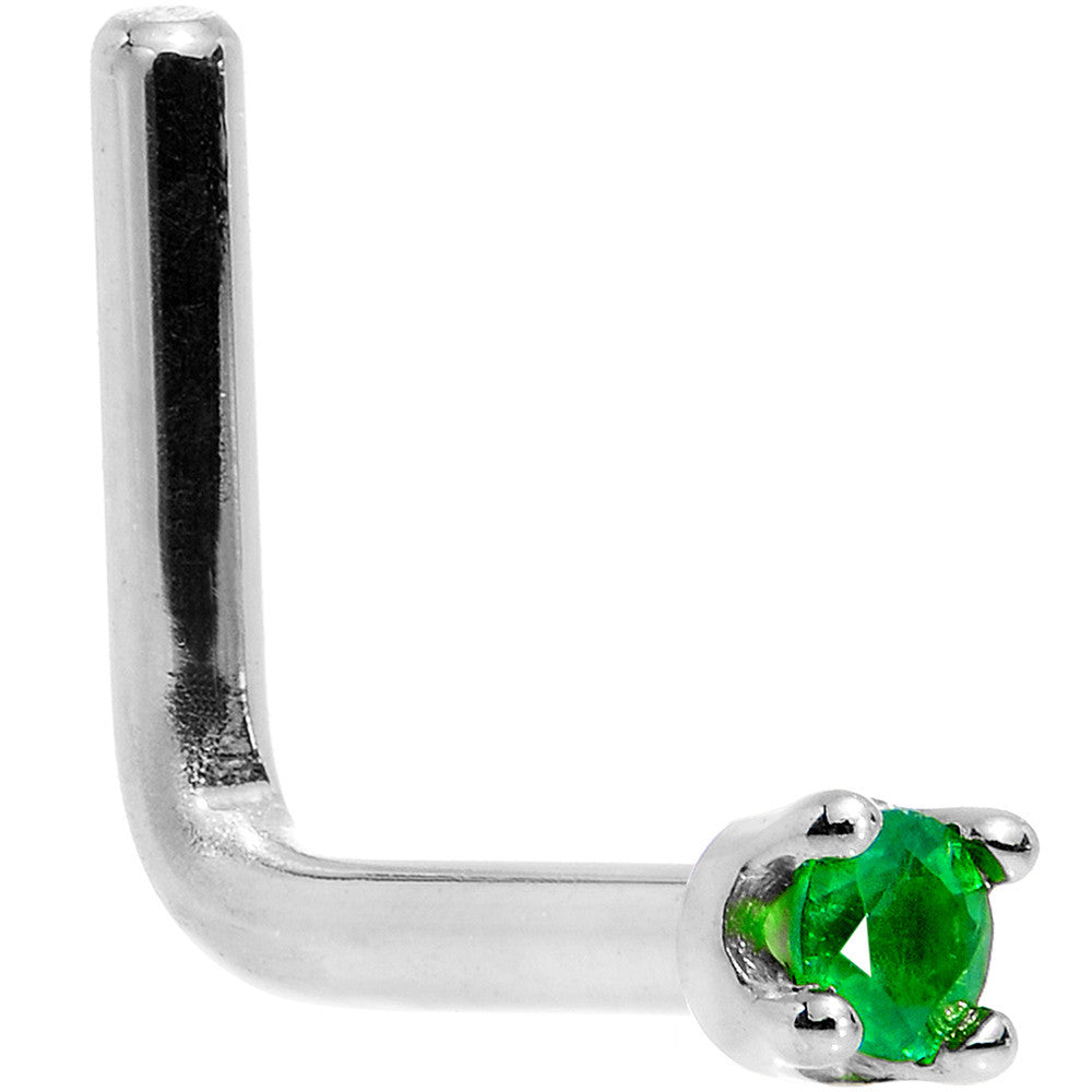BodyCandy Solid 18K White Gold 1.5mm Genuine Emerald Nose Ring — back view