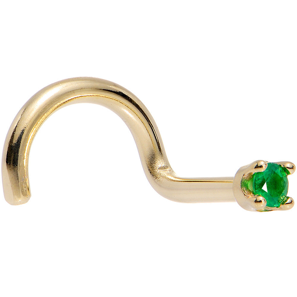 BodyCandy Solid 14K Yellow Gold 1.5mm Genuine Emerald Nose Ring — detail close-up