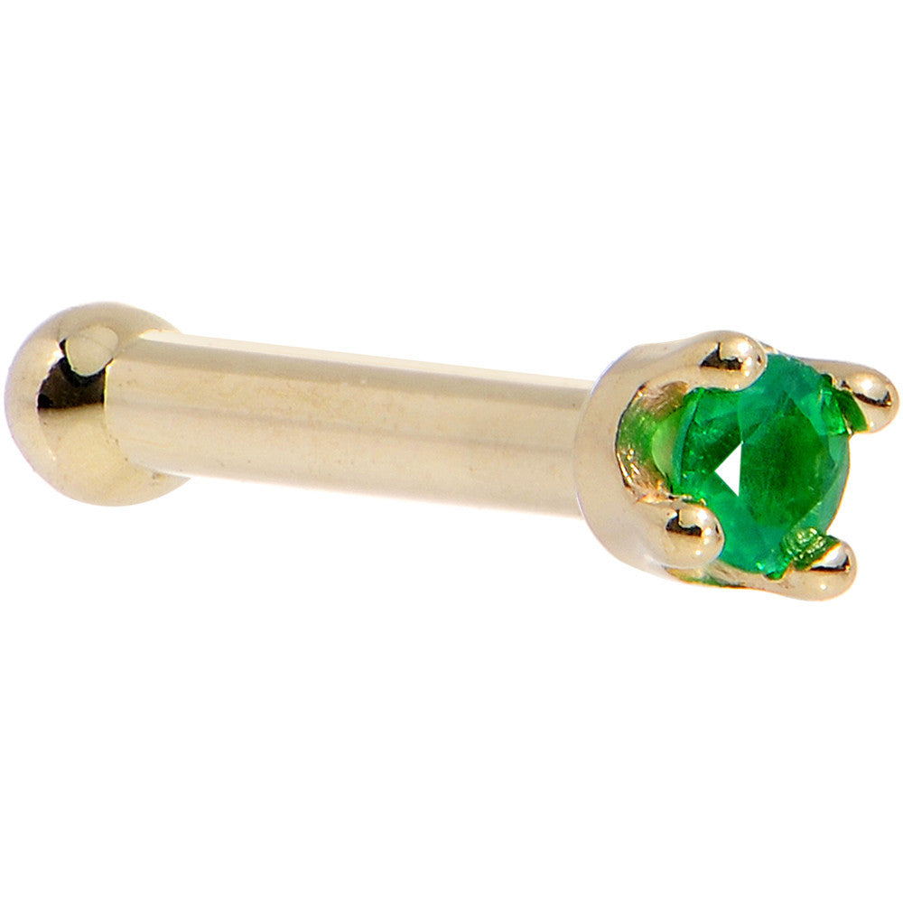 BodyCandy Solid 14K Yellow Gold 1.5mm Genuine Emerald Nose Ring — side view