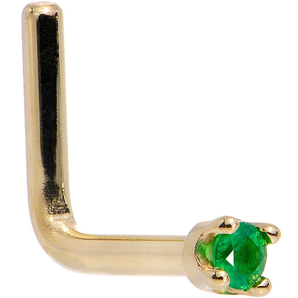 BodyCandy Solid 14K Yellow Gold 1.5mm Genuine Emerald Nose Ring — back view