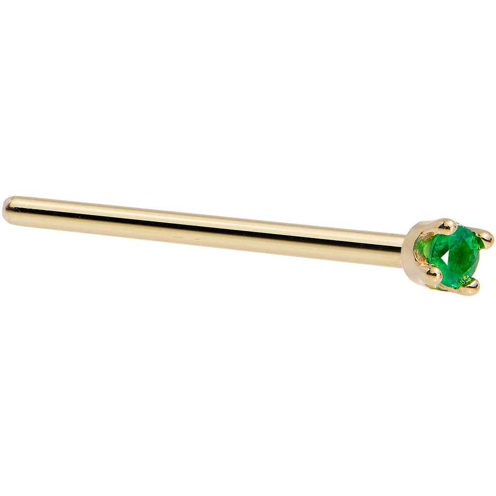 BodyCandy Solid 14K Yellow Gold 1.5mm Genuine Emerald Nose Ring — alternative angle