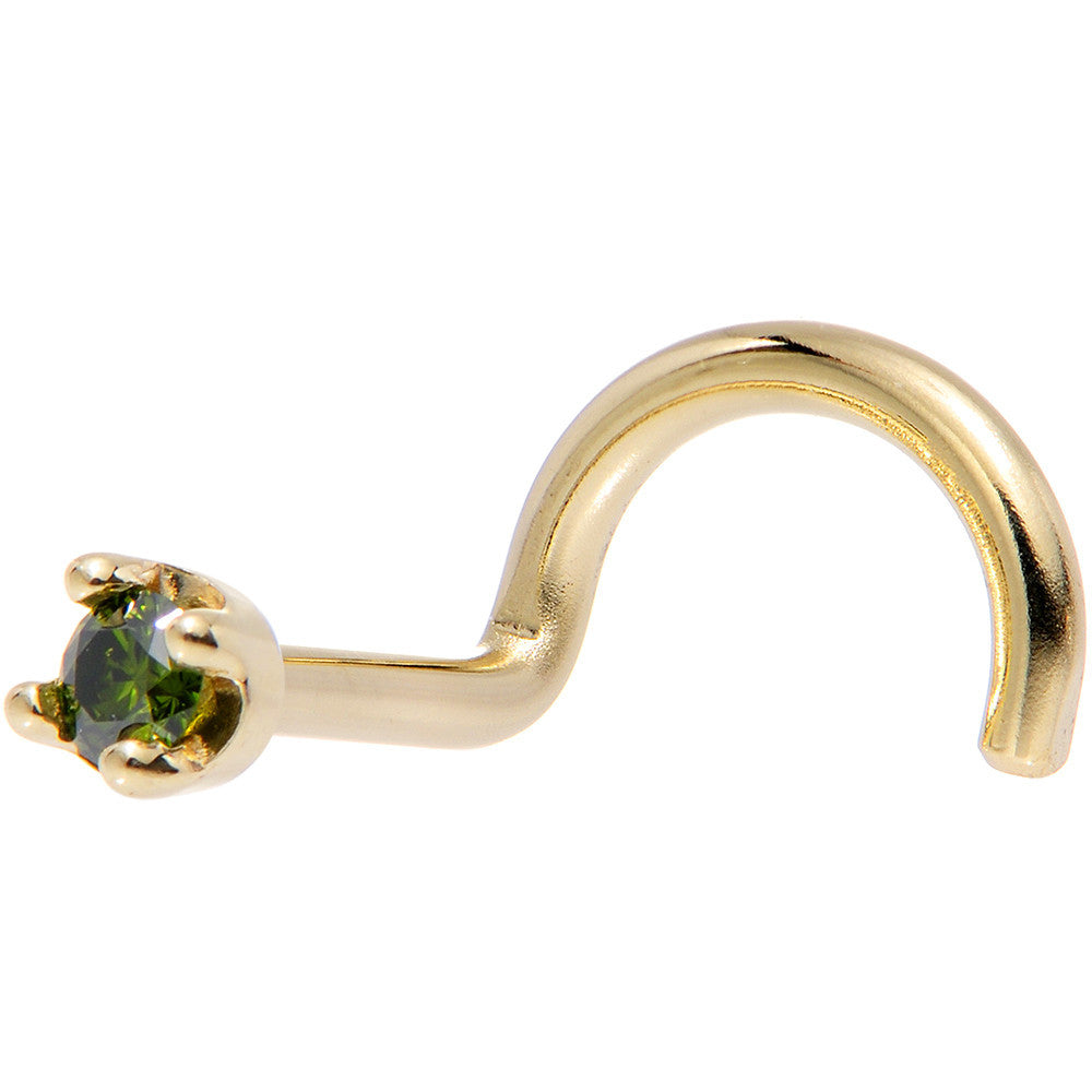 BodyCandy Solid 18K Yellow Gold 1.5mm Genuine Green Diamond Nose Ring — detail close-up