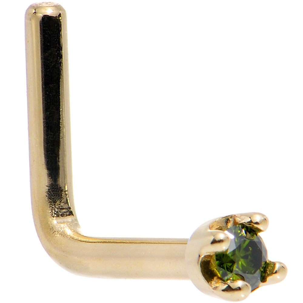 BodyCandy Solid 18K Yellow Gold 1.5mm Genuine Green Diamond Nose Ring — back view