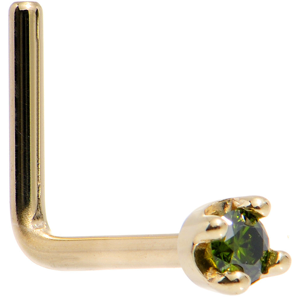 BodyCandy Solid 18K Yellow Gold 1.5mm Genuine Green Diamond Nose Ring — color detail