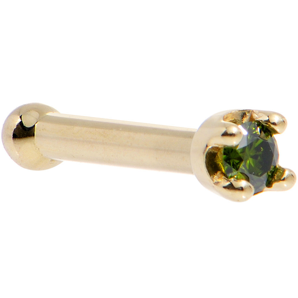 BodyCandy Solid 18K Yellow Gold 1.5mm Genuine Green Diamond Nose Ring — alternative angle