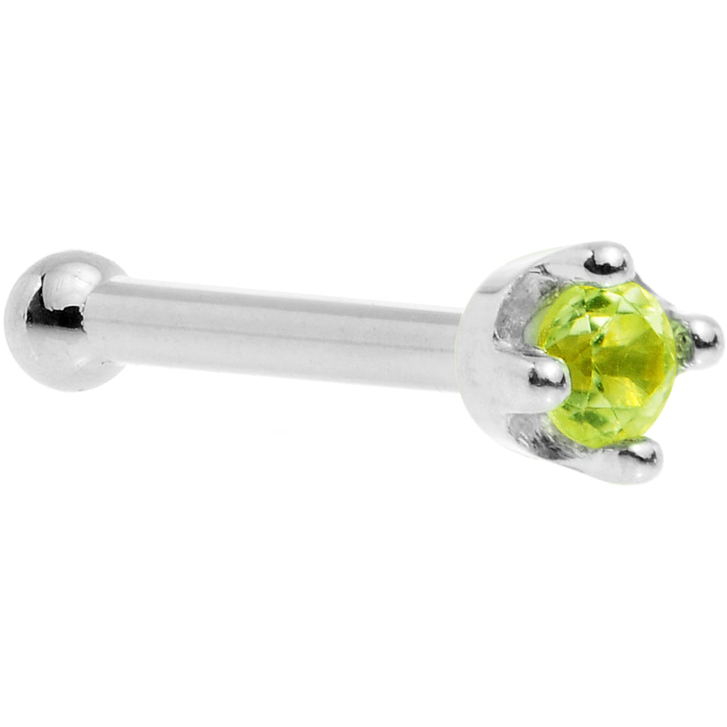 BodyCandy Solid 18K White Gold 1.5mm Genuine Peridot Nose Ring — color detail