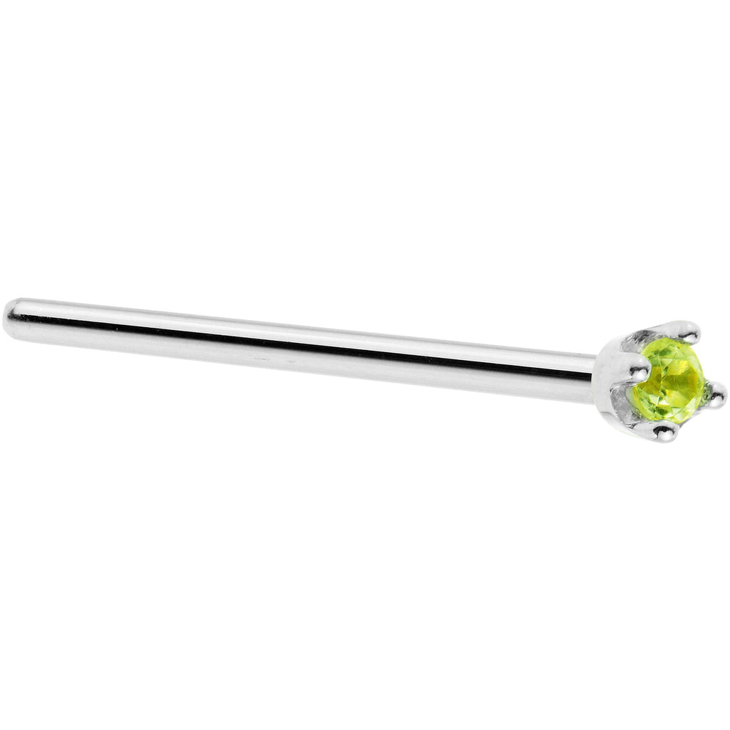 BodyCandy Solid 18K White Gold 1.5mm Genuine Peridot Nose Ring — back view